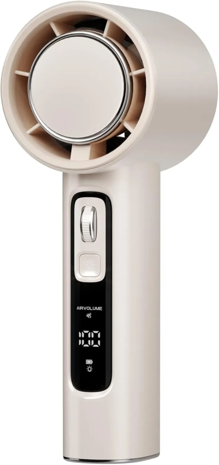 Handheld fan, Mni portable Fan USB rechargeable,Small Pocket Fan with 100 speeds to adjust, aromatherapy tablets be placed in personal fan with LED Display (Beige)