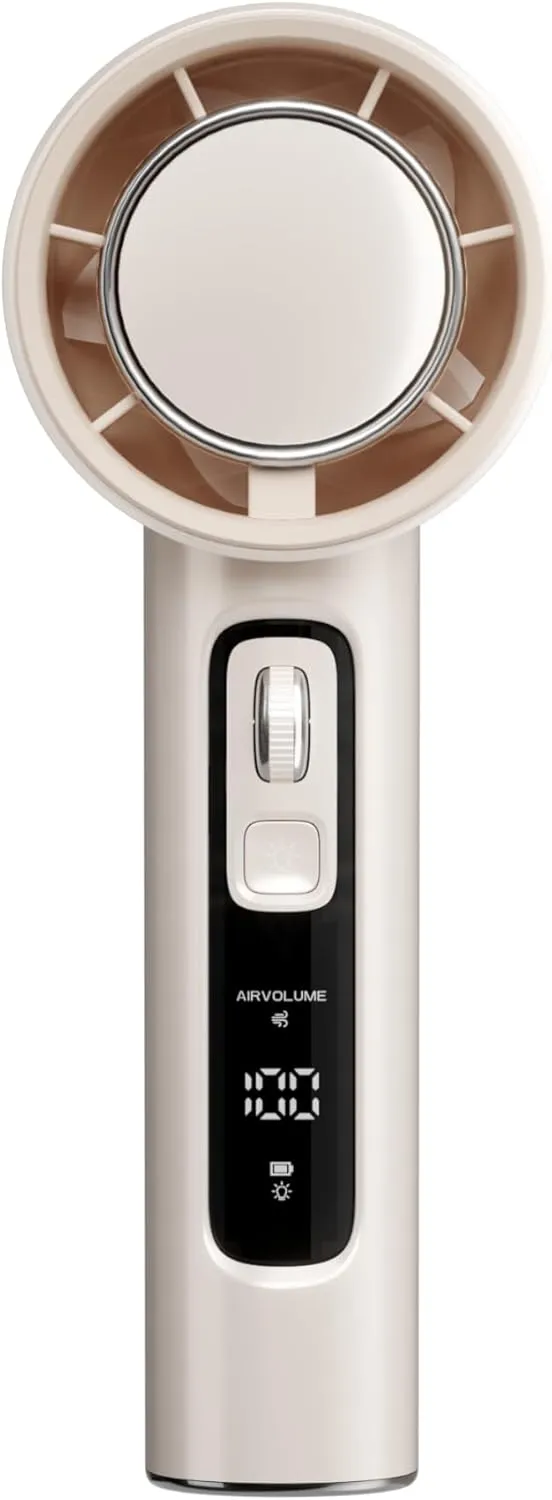 Handheld fan, Mni portable Fan USB rechargeable,Small Pocket Fan with 100 speeds to adjust, aromatherapy tablets be placed in personal fan with LED Display (Beige)