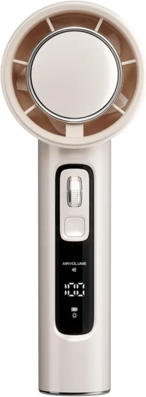 Handheld fan, Mni portable Fan USB rechargeable,Small Pocket Fan with 100 speeds to adjust, aromatherapy tablets be placed in personal fan with LED Display (Beige)