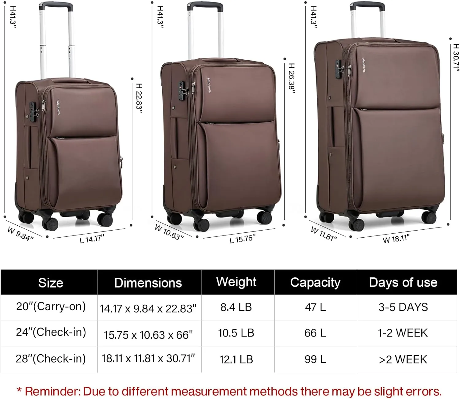 Hanke Softside Expandable 20 Inch Carry On Luggage with Wheels Airline Approved, TSA Luggage Lightweight Rolling Suitcases for Travel Carry On Bag(Coffee)