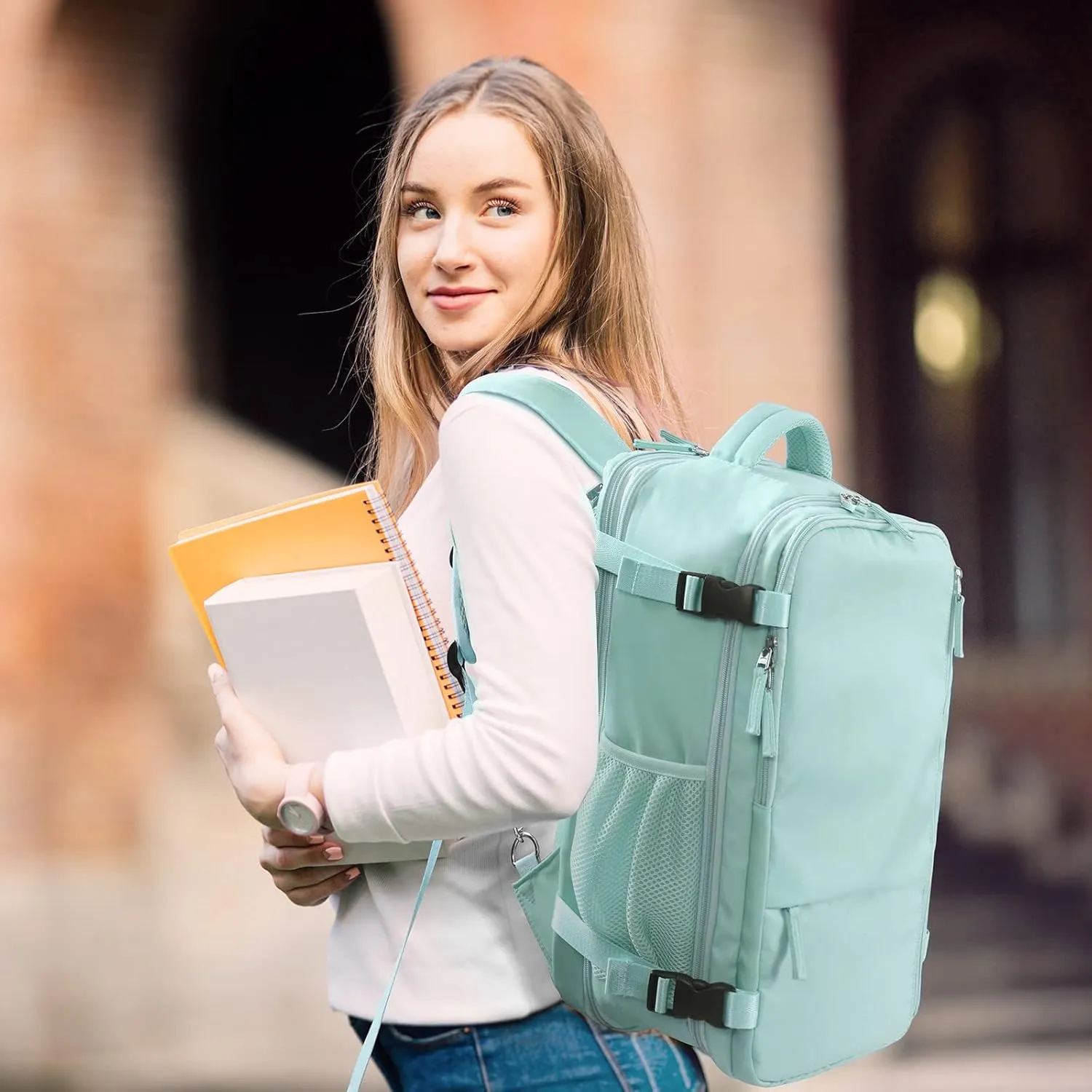 Hanples Extra Large Travel Backpack for Women as Person Item Flight Approved, 40L Carry On Backpack, 17 Inch Laptop Backpack, Waterproof Hiking Backpack, Casual Bag Backpack(Mint Green)