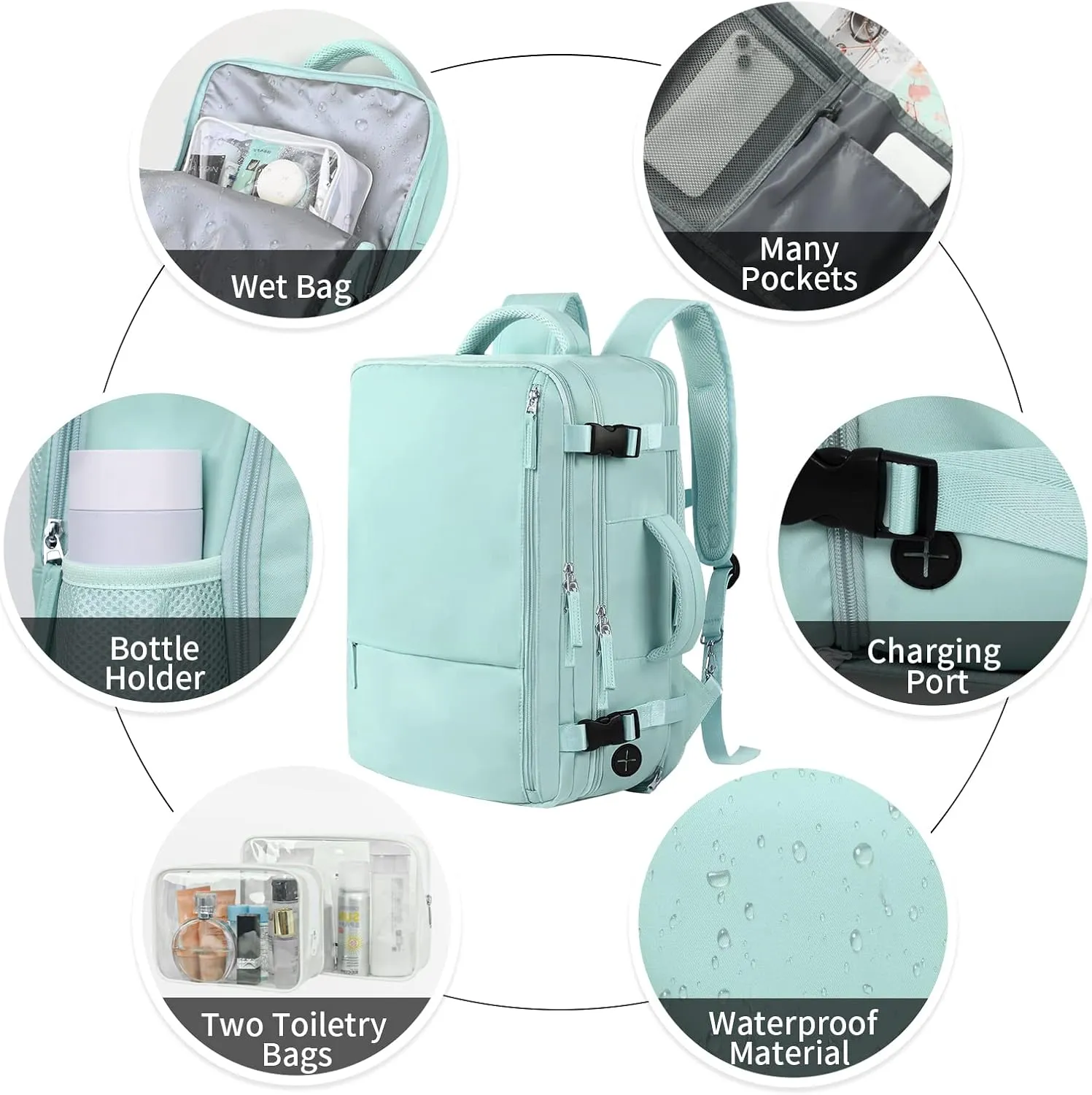Hanples Extra Large Travel Backpack for Women as Person Item Flight Approved, 40L Carry On Backpack, 17 Inch Laptop Backpack, Waterproof Hiking Backpack, Casual Bag Backpack(Mint Green)