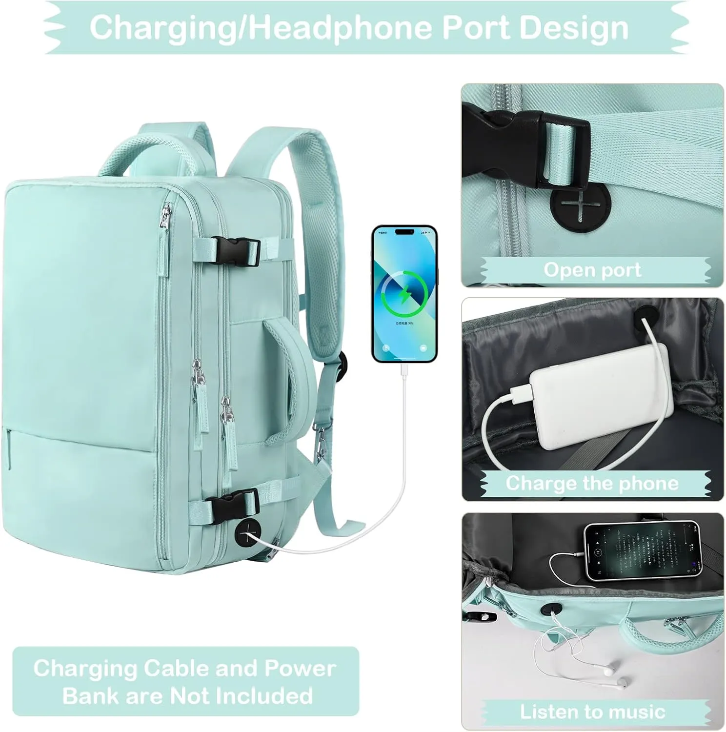 Hanples Extra Large Travel Backpack for Women as Person Item Flight Approved, 40L Carry On Backpack, 17 Inch Laptop Backpack, Waterproof Hiking Backpack, Casual Bag Backpack(Mint Green)