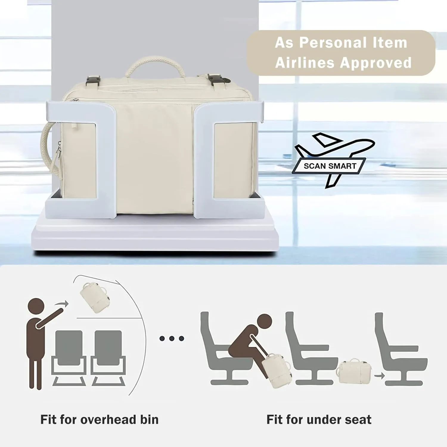 Hanples Travel Backpack for Women as Person Item Flight Approved, Large Carry On Backpack, 17.3 Inch Laptop Backpack, Waterproof Backpack, Hiking Backpack, Casual Bag (Beige)