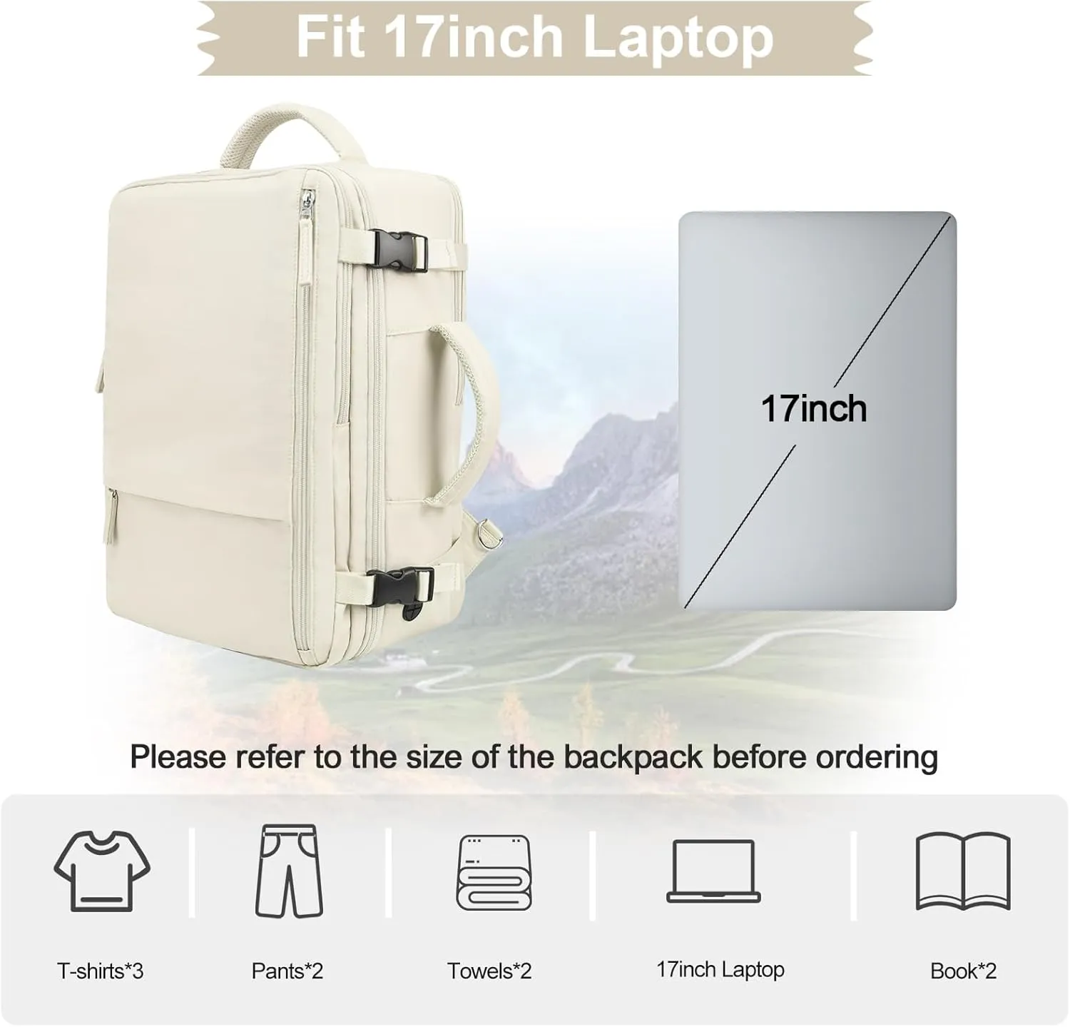 Hanples Travel Backpack for Women as Person Item Flight Approved, Large Carry On Backpack, 17.3 Inch Laptop Backpack, Waterproof Backpack, Hiking Backpack, Casual Bag (Beige)