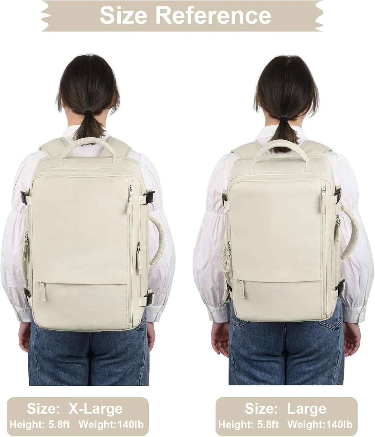 Hanples Travel Backpack for Women as Person Item Flight Approved, Large Carry On Backpack, 17.3 Inch Laptop Backpack, Waterproof Backpack, Hiking Backpack, Casual Bag (Beige)