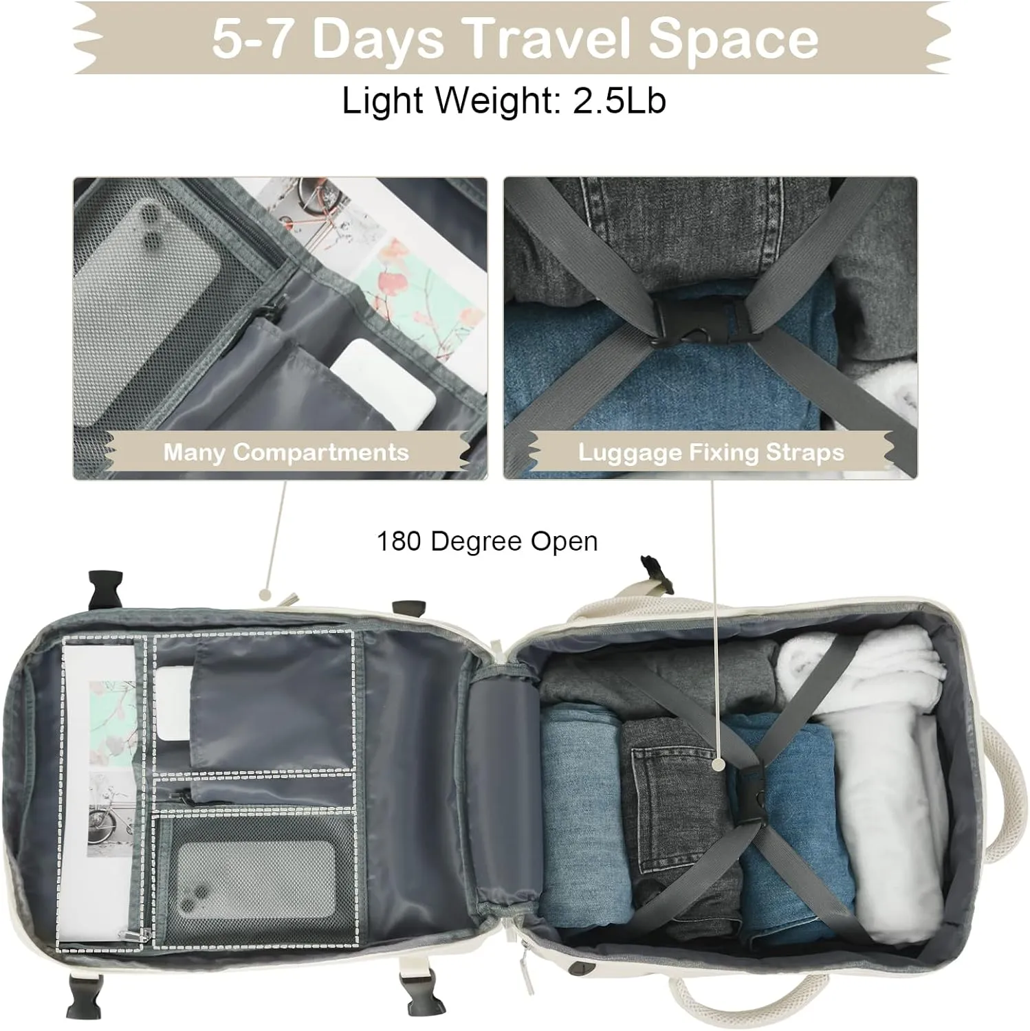 Hanples Travel Backpack for Women as Person Item Flight Approved, Large Carry On Backpack, 17.3 Inch Laptop Backpack, Waterproof Backpack, Hiking Backpack, Casual Bag (Beige)