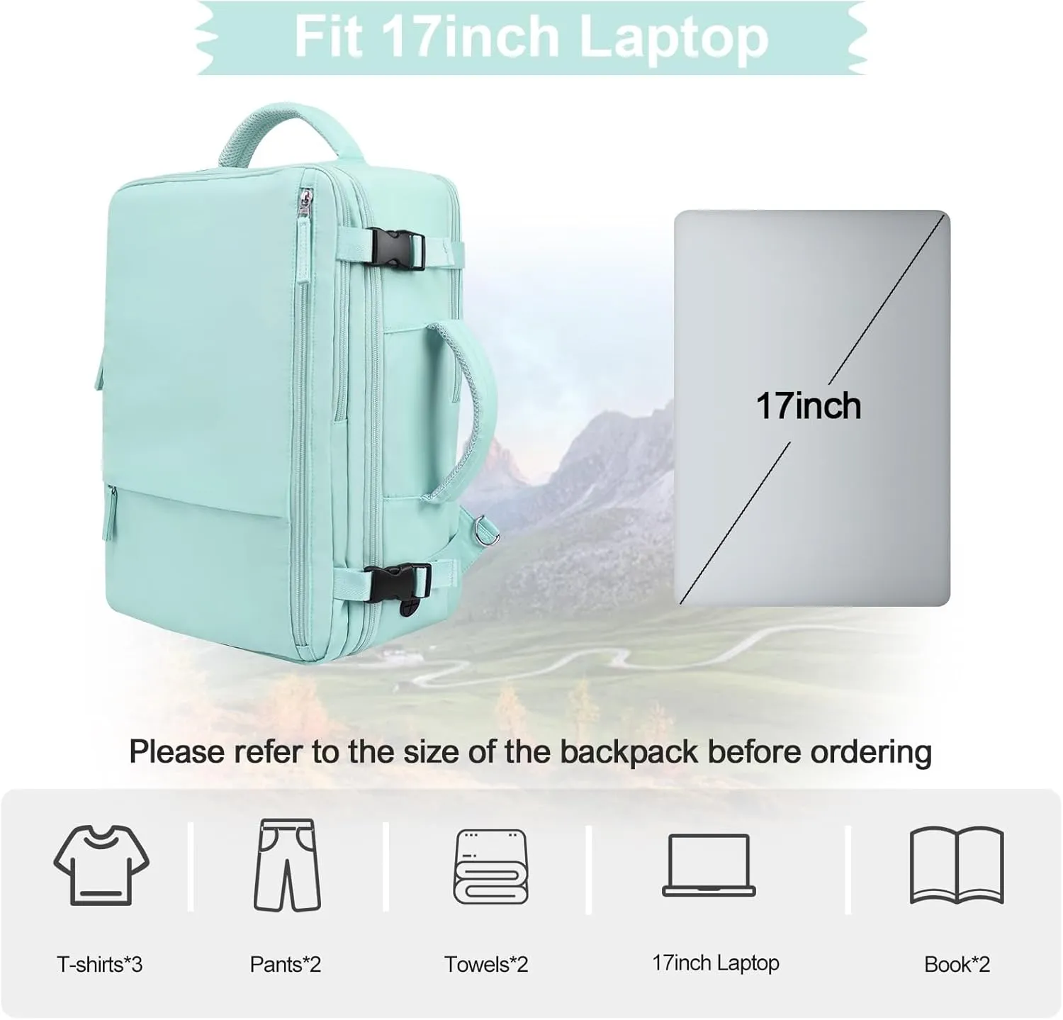 Hanples Travel Backpack for Women as Person Item Flight Approved, Large Carry On Backpack, 17.3 Inch Laptop Backpack, Waterproof Backpack, Hiking Backpack, Casual Bag (Mint Green)