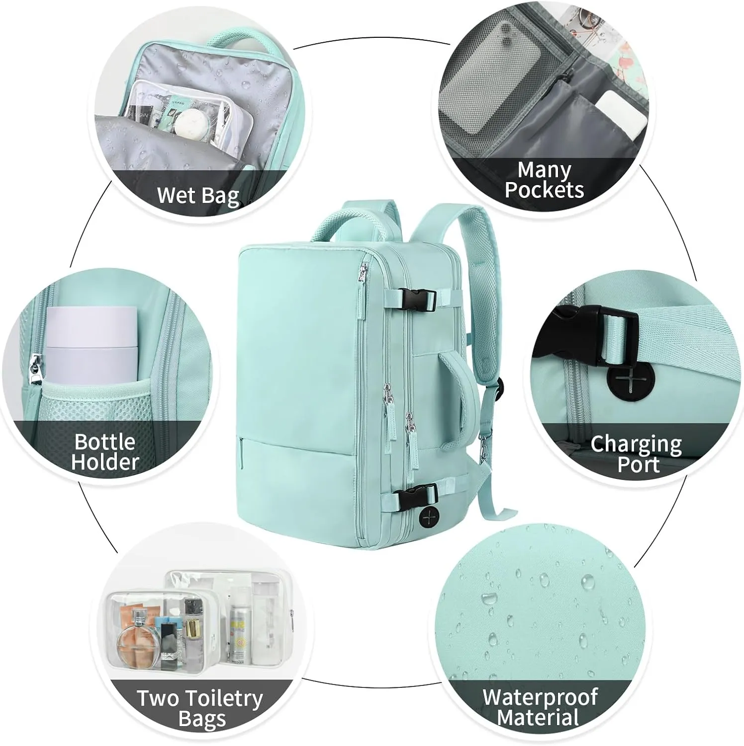 Hanples Travel Backpack for Women as Person Item Flight Approved, Large Carry On Backpack, 17.3 Inch Laptop Backpack, Waterproof Backpack, Hiking Backpack, Casual Bag (Mint Green)