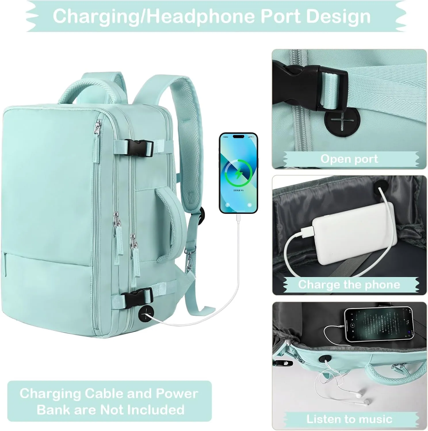 Hanples Travel Backpack for Women as Person Item Flight Approved, Large Carry On Backpack, 17.3 Inch Laptop Backpack, Waterproof Backpack, Hiking Backpack, Casual Bag (Mint Green)