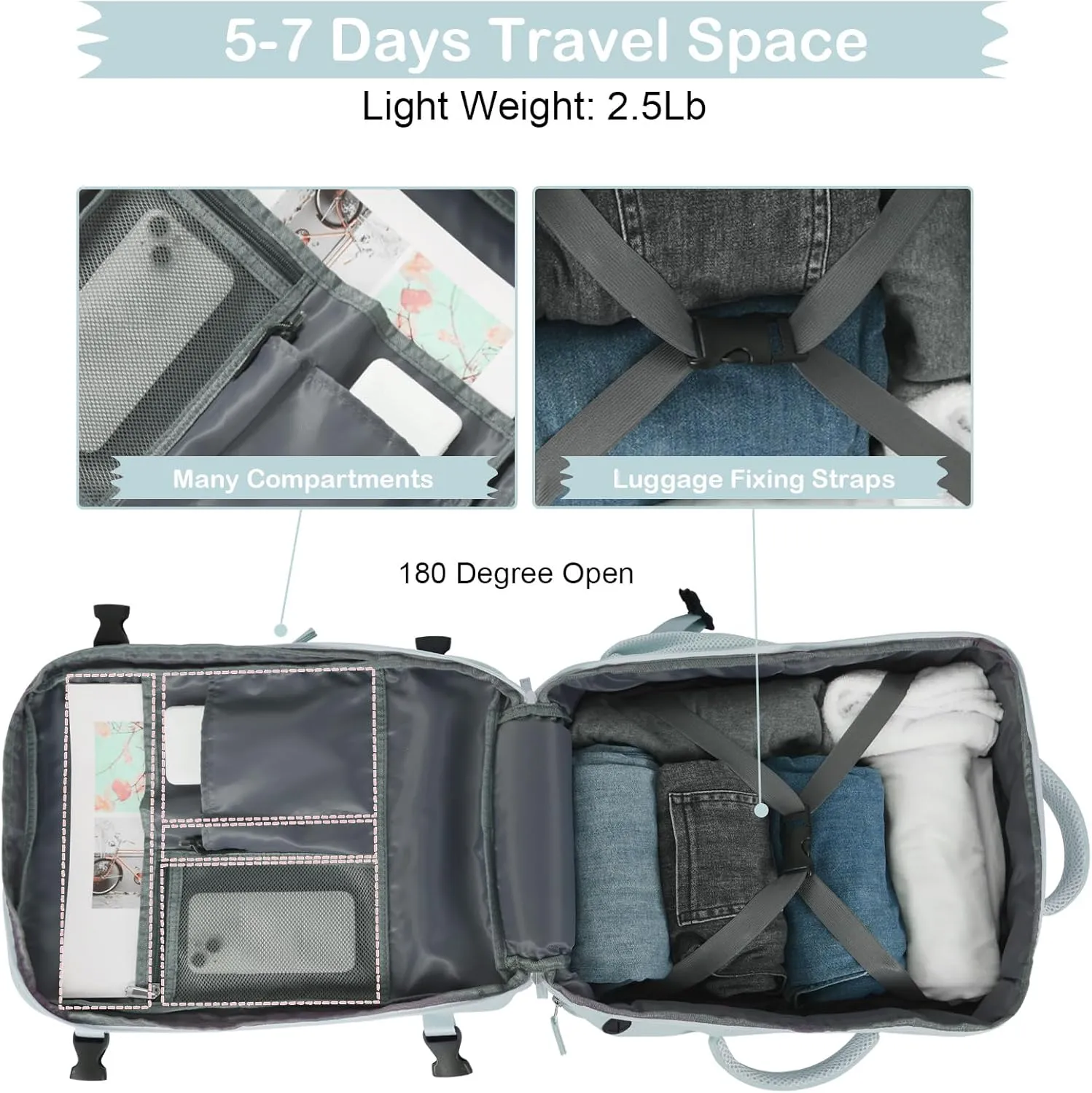 Hanples Travel Backpack for Women, Large Carry On, 17.3 Inch Laptop, Waterproof, Hiking, Casual Bag (Light Blue)