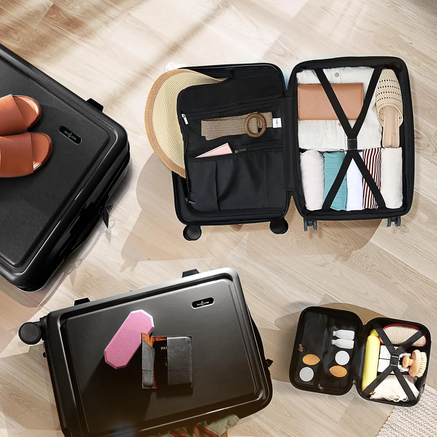 Hard Shell Luggage Sets with Spinner Wheels 4 Piece, Expandable Large Suitcases with TSA Lock, Travel Large Suitcase Set, Black Luggage Set