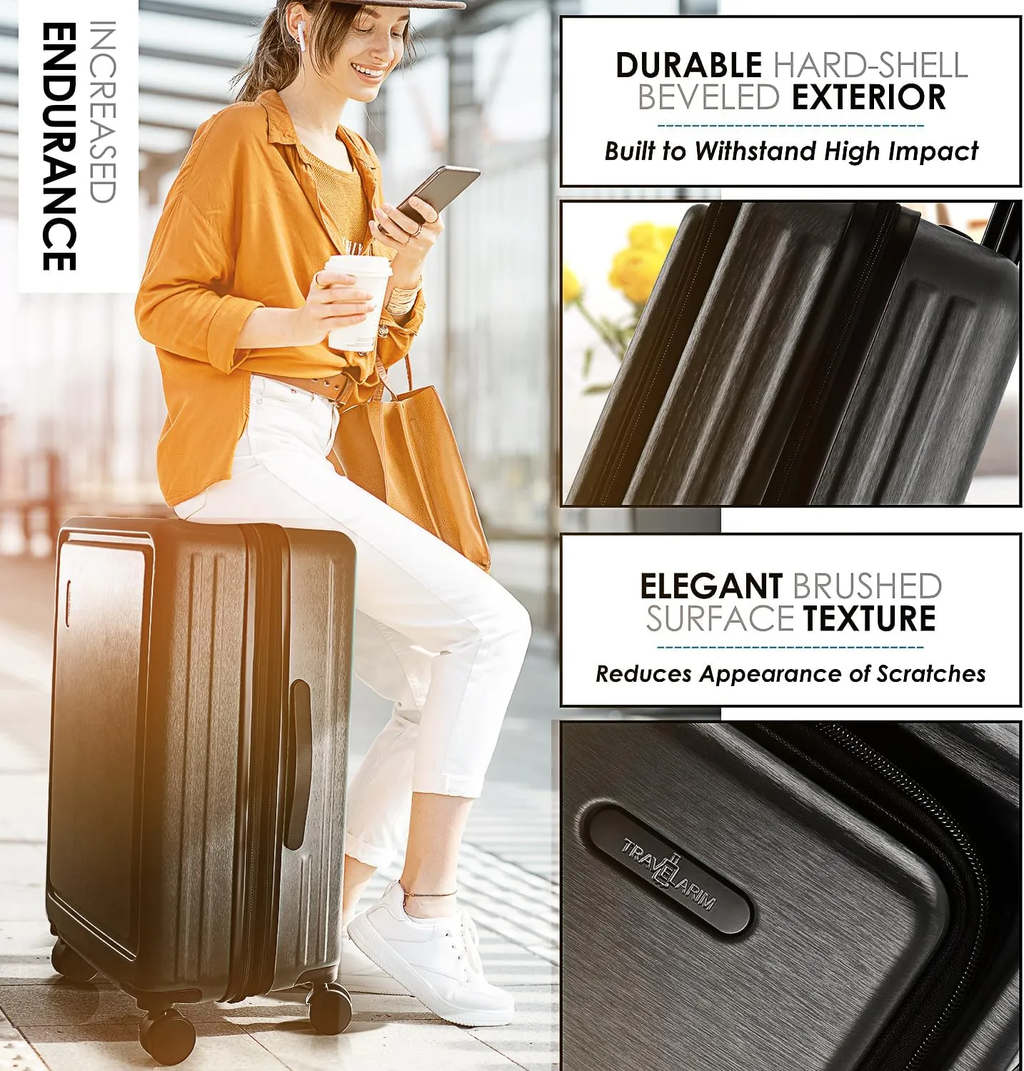 Hard Shell Luggage Sets with Spinner Wheels 4 Piece, Expandable Large Suitcases with TSA Lock, Travel Large Suitcase Set, Black Luggage Set