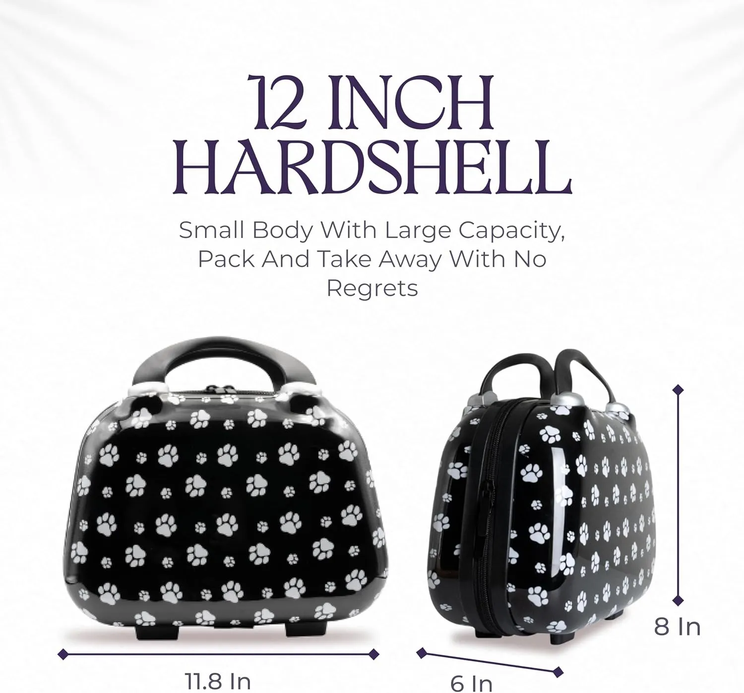 Hard Shell Travel Cosmetic Case, 12 Inch Hardshell Suitcase Mini Toiletry Bag, Luggage Beauty Case with Strap Dog Paws