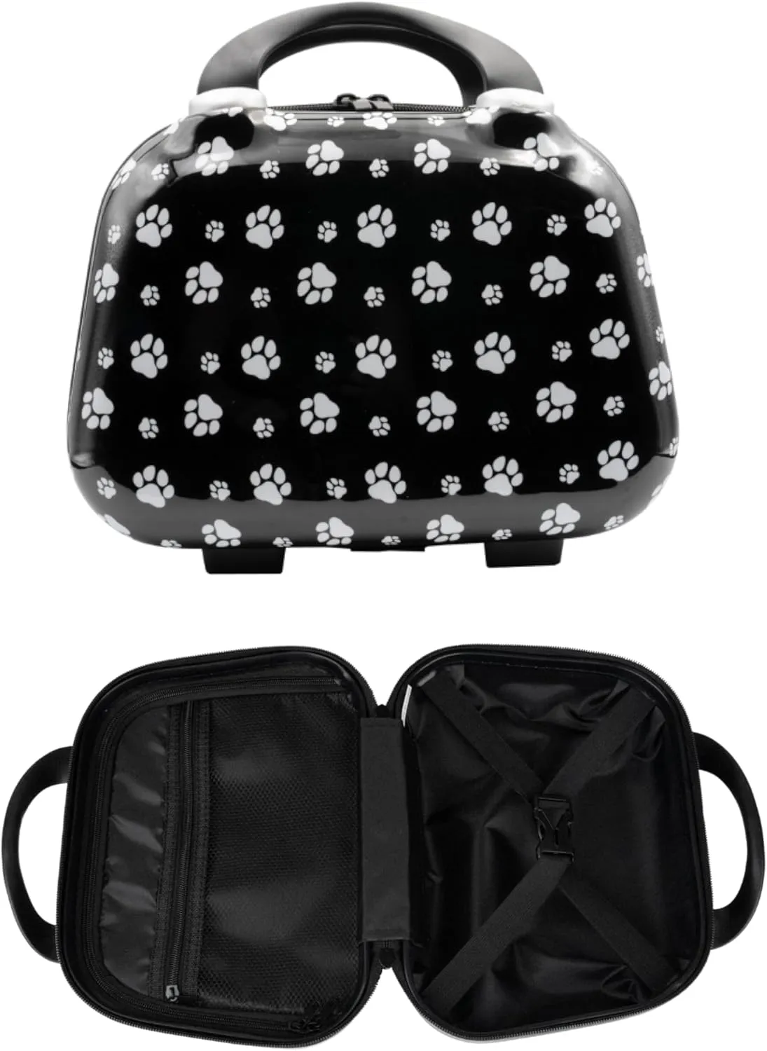 Hard Shell Travel Cosmetic Case, 12 Inch Hardshell Suitcase Mini Toiletry Bag, Luggage Beauty Case with Strap Dog Paws