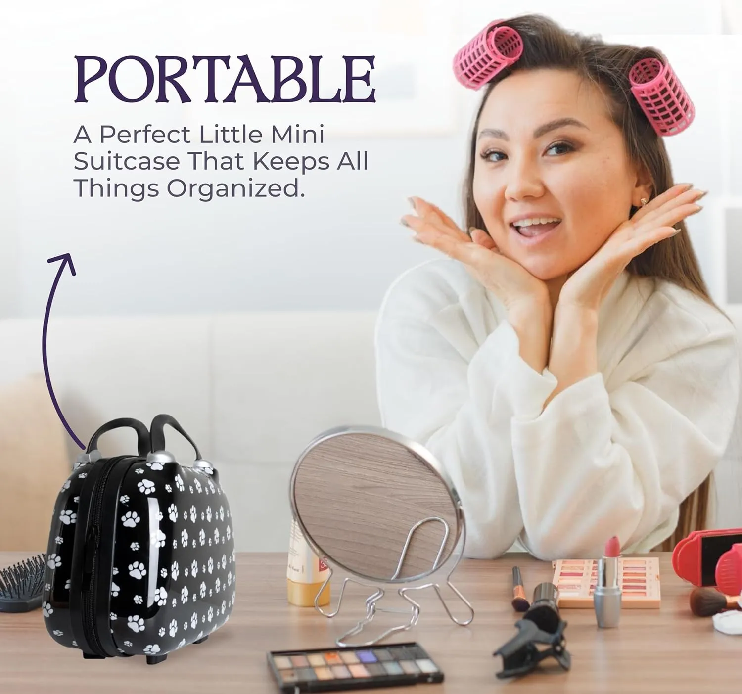 Hard Shell Travel Cosmetic Case, 12 Inch Hardshell Suitcase Mini Toiletry Bag, Luggage Beauty Case with Strap Dog Paws