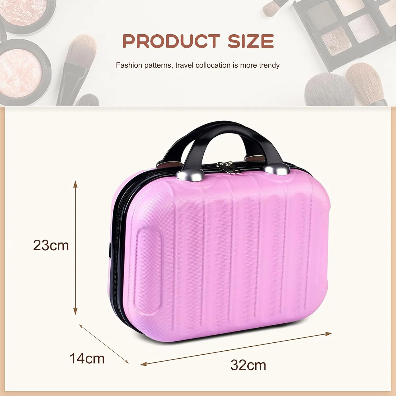 Hard Shell Vanity Cases with Elastic Band and Zipper, Portable Waterproof ABS Beauty Case, Cosmetic Case for Women Girl