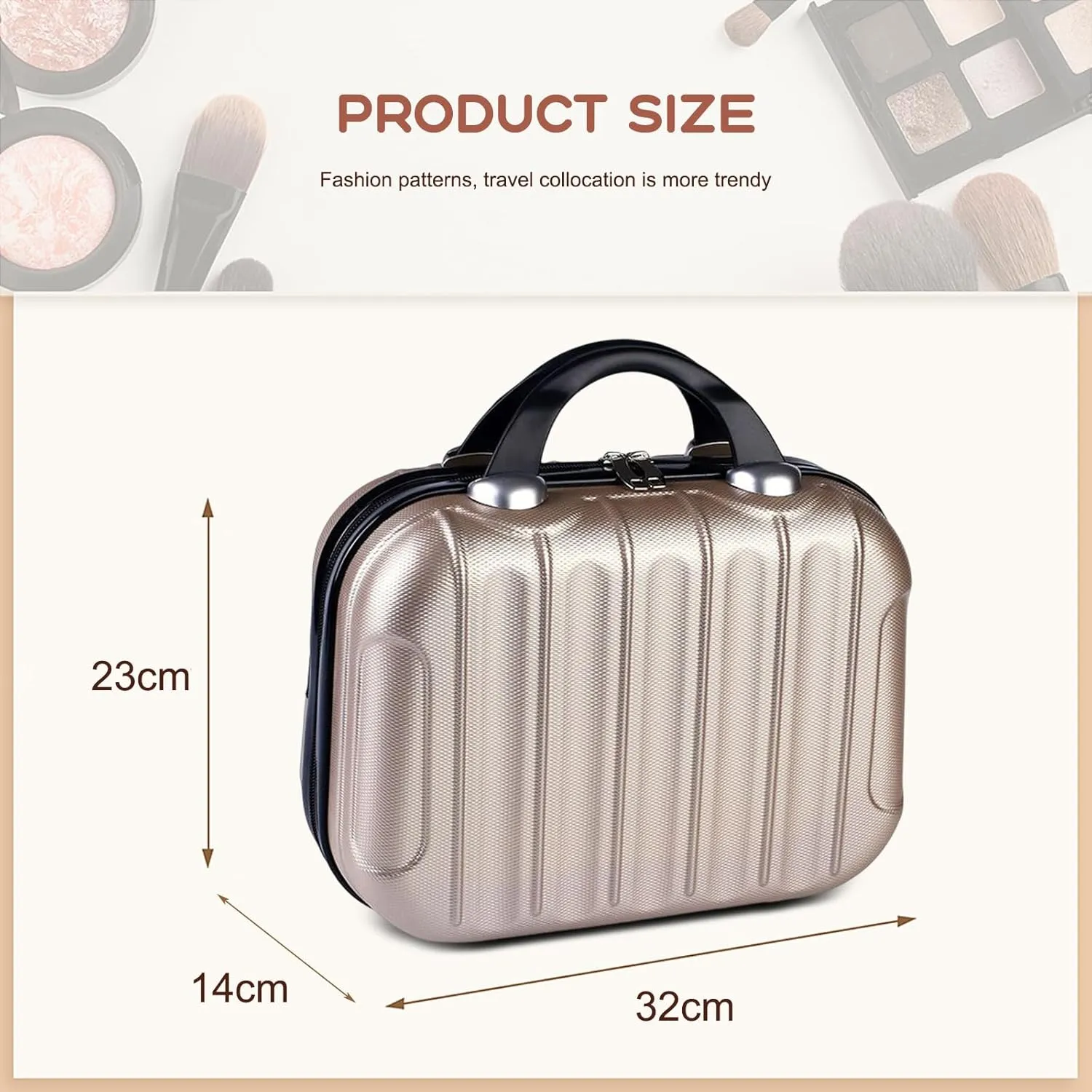 Hard Shell Vanity Cases with Elastic Band and Zipper, Portable Waterproof ABS Beauty Case, Cosmetic Case for Women Girl
