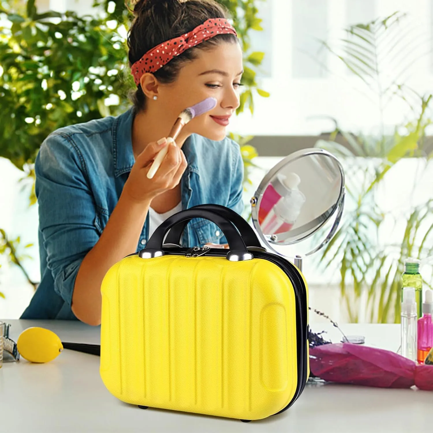 Hard Shell Vanity Cases with Elastic Band and Zipper, Portable Waterproof ABS Beauty Case, Cosmetic Case for Women Girl