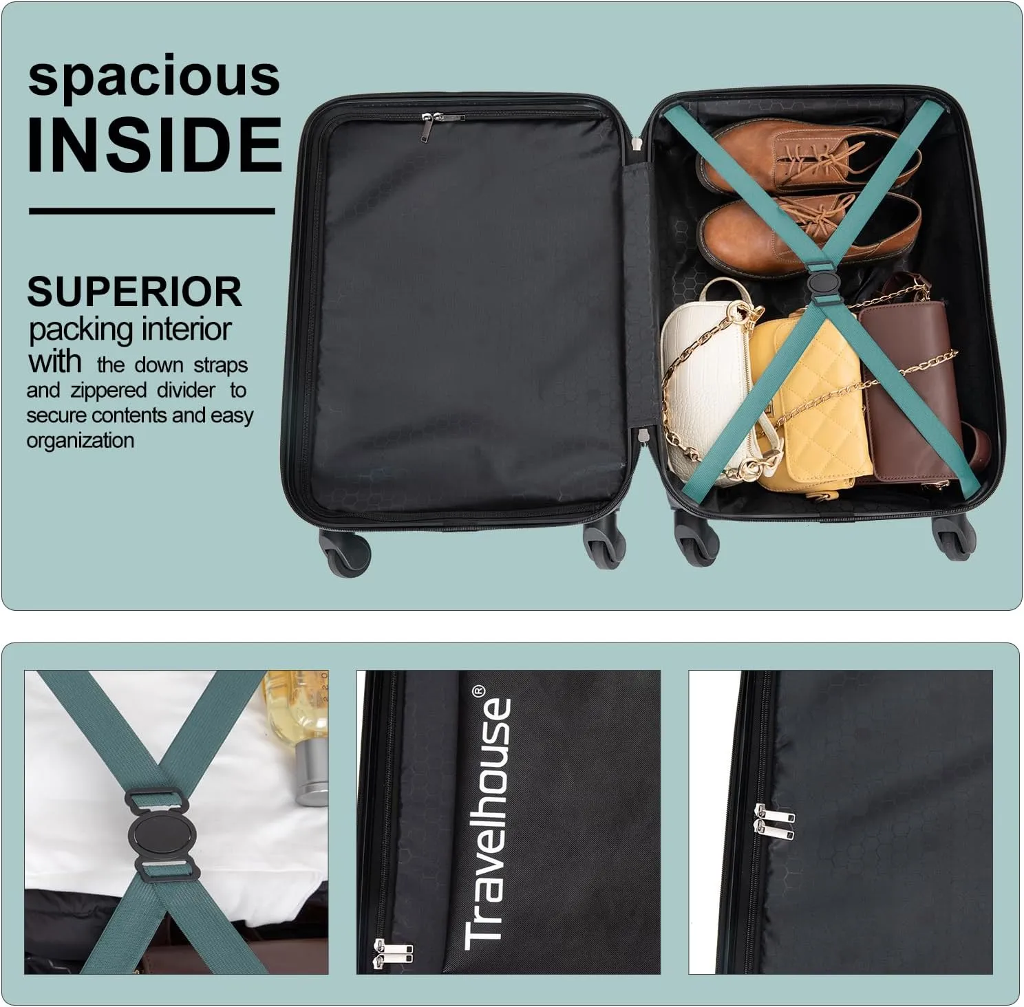 Hardcase luggage Travel Carry On suitacse with Spinner Wheels & TSA Lock, Multi-directional Spinner Wheels Lightweight Hardshell Underseater for Airplanes (Dark Green)