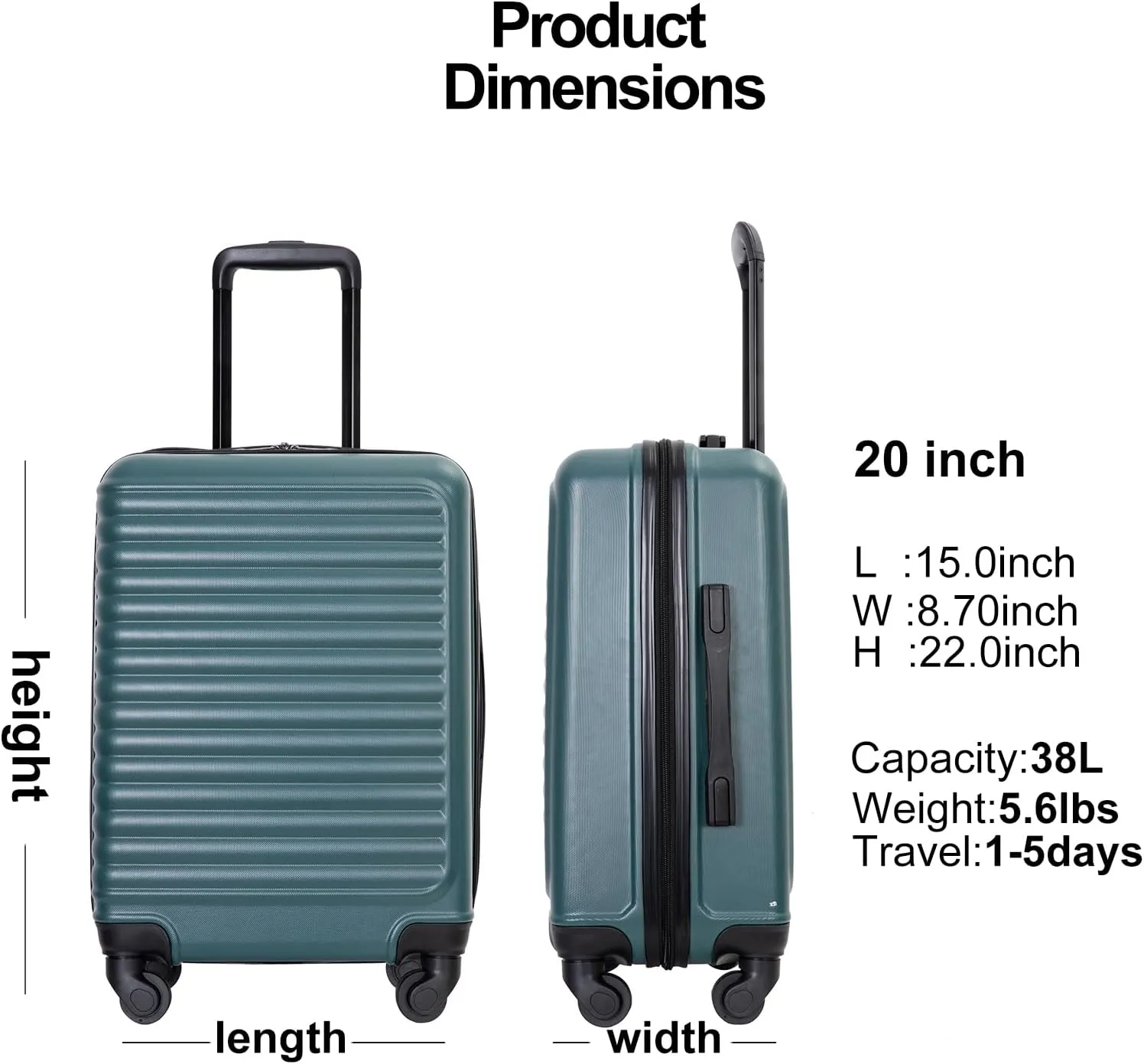 Hardcase luggage Travel Carry On suitacse with Spinner Wheels & TSA Lock, Multi-directional Spinner Wheels Lightweight Hardshell Underseater for Airplanes (Dark Green)