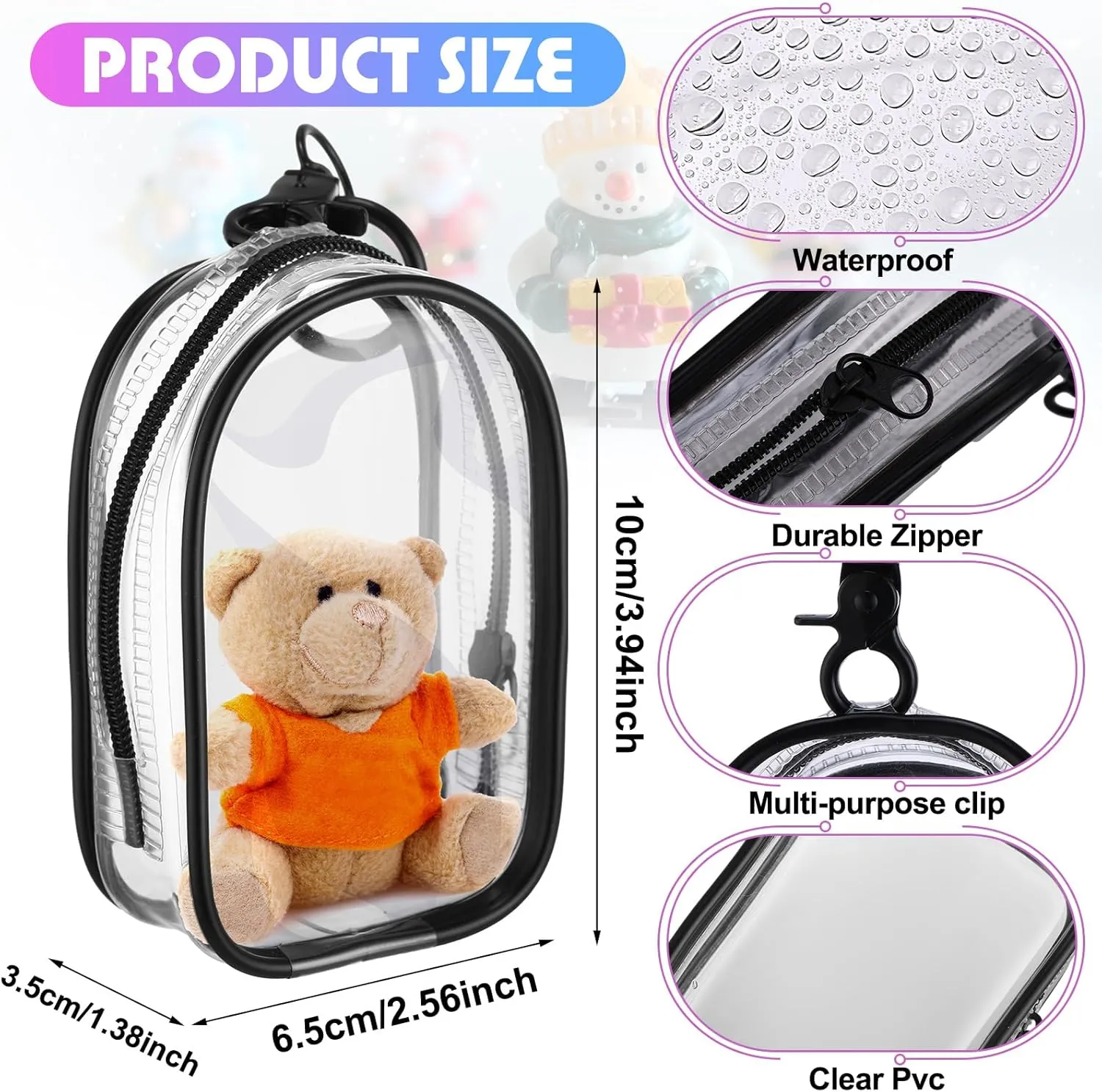 Harloon 6 Pcs Clear Figure Display Bag with Keychain Zipper Clear Display Case Blind Box Case Small Doll Storage Bag Hanging Blind Box Organizer for Figures Collectibles(Door Shape)