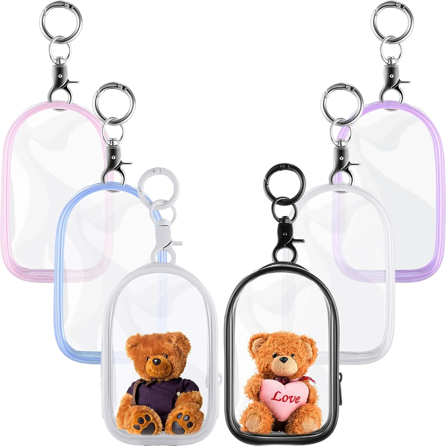 Harloon 6 Pcs Clear Figure Display Bag with Keychain Zipper Clear Display Case Blind Box Case Small Doll Storage Bag Hanging Blind Box Organizer for Figures Collectibles(Door Shape)