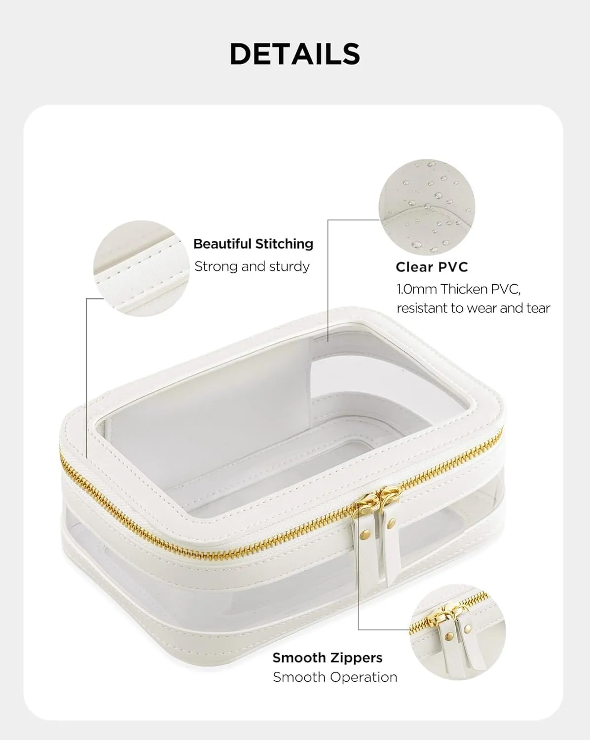 HBlife Clear Makeup Bag Organizer, Portable Travel Toiletry Cosmetic Case for Women, Medium Make Up Bag Makeup Train Case Transparent Storage Pouch with Handle(White)