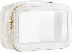 HBlife Clear Makeup Bag Organizer, Portable Travel Toiletry Cosmetic Case for Women, Medium Make Up Bag Makeup Train Case Transparent Storage Pouch with Handle(White)