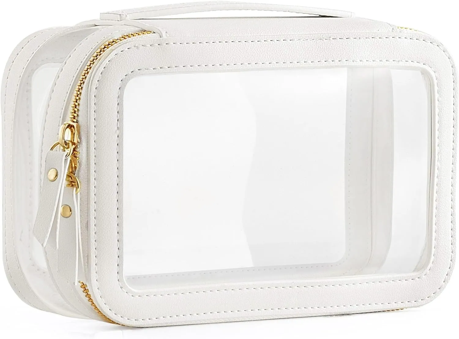 HBlife Clear Makeup Bag Organizer, Portable Travel Toiletry Cosmetic Case for Women, Medium Make Up Bag Makeup Train Case Transparent Storage Pouch with Handle(White)