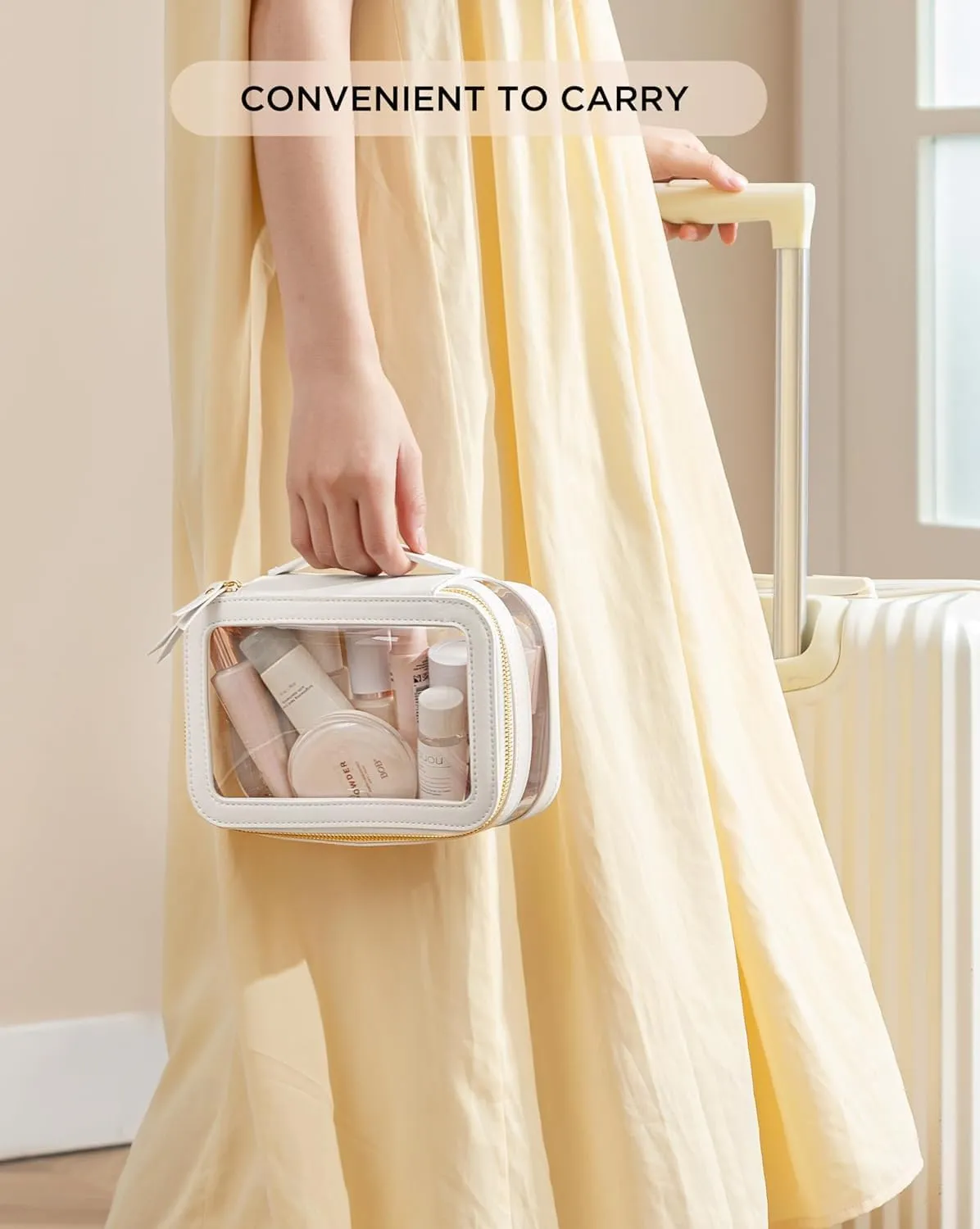 HBlife Clear Makeup Bag Organizer, Portable Travel Toiletry Cosmetic Case for Women, Medium Make Up Bag Makeup Train Case Transparent Storage Pouch with Handle(White)
