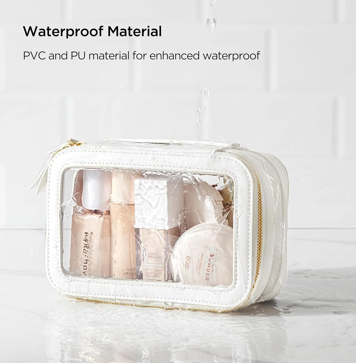 HBlife Clear Makeup Bag Organizer, Portable Travel Toiletry Cosmetic Case for Women, Medium Make Up Bag Makeup Train Case Transparent Storage Pouch with Handle(White)