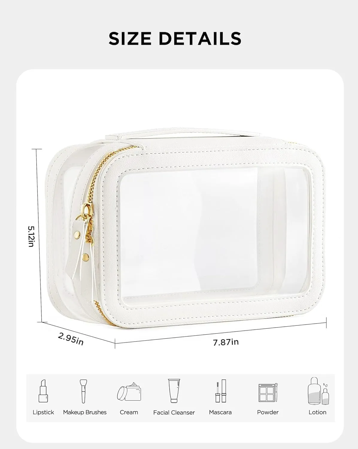 HBlife Clear Makeup Bag Organizer, Portable Travel Toiletry Cosmetic Case for Women, Medium Make Up Bag Makeup Train Case Transparent Storage Pouch with Handle(White)