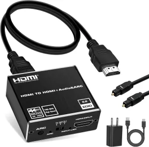 HDMI ARC to Optical Audio Adapter, 4K@60Hz HDMI Audio Splitter Converter, HDMI to HDMI   Optical Toslink SPDIF   3.5mm Jack AUX Audio Out, Metal HDMI Audio Extractor Support Blue-Ray Play Soundbar