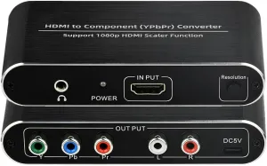 HDMI to Component Converter with Scaler Function, HDMI to YPbPr 5RCA RGB Scaler Adapter V1.4 with R/L Audio Output Support for MacBook TV Blu-Ray DVD PS4 DVD, PSP, Xbox 360,Amazon Fire TV