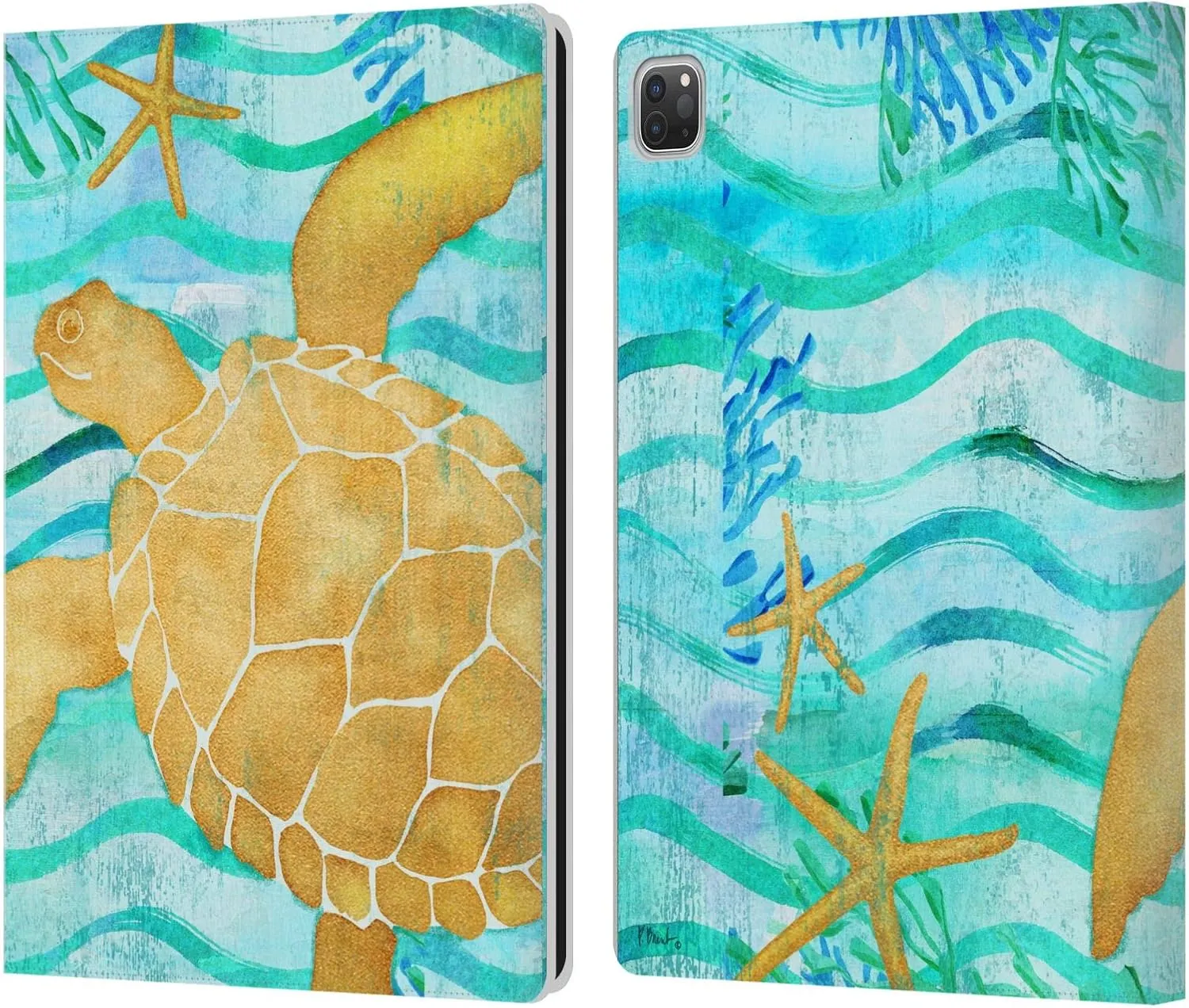 Head Case Designs Officially Licensed Paul Brent Aurora Turtle Coastal Leather Book Wallet Case Cover Compatible with Apple iPad Pro 12.9 2020/2021/2022
