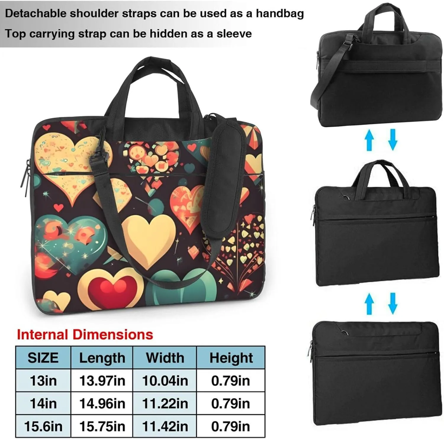 Heart Crush Flower Laptop Shoulder Bag Portable Laptop Bag Laptop Case Crossbody Briefcase w/Strap Handle