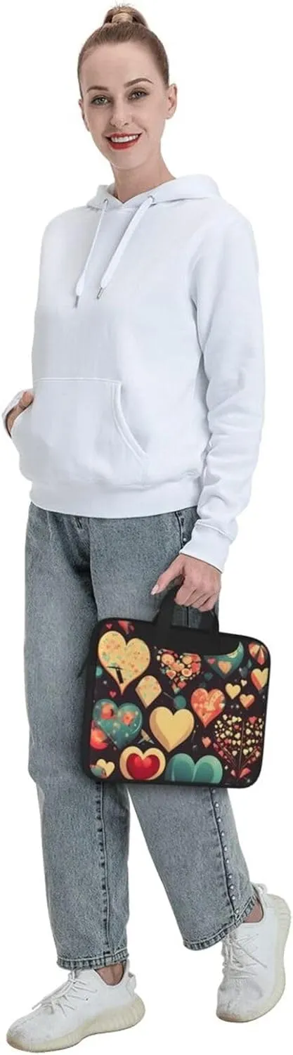 Heart Crush Flower Laptop Shoulder Bag Portable Laptop Bag Laptop Case Crossbody Briefcase w/Strap Handle