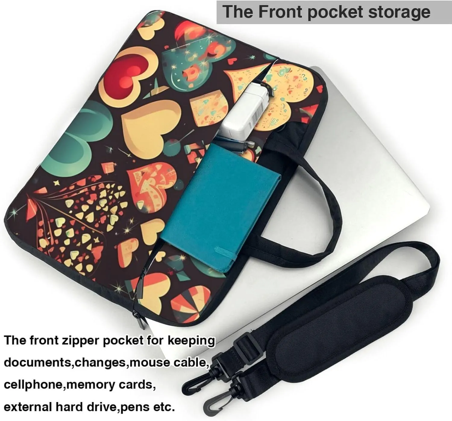 Heart Crush Flower Laptop Shoulder Bag Portable Laptop Bag Laptop Case Crossbody Briefcase w/Strap Handle