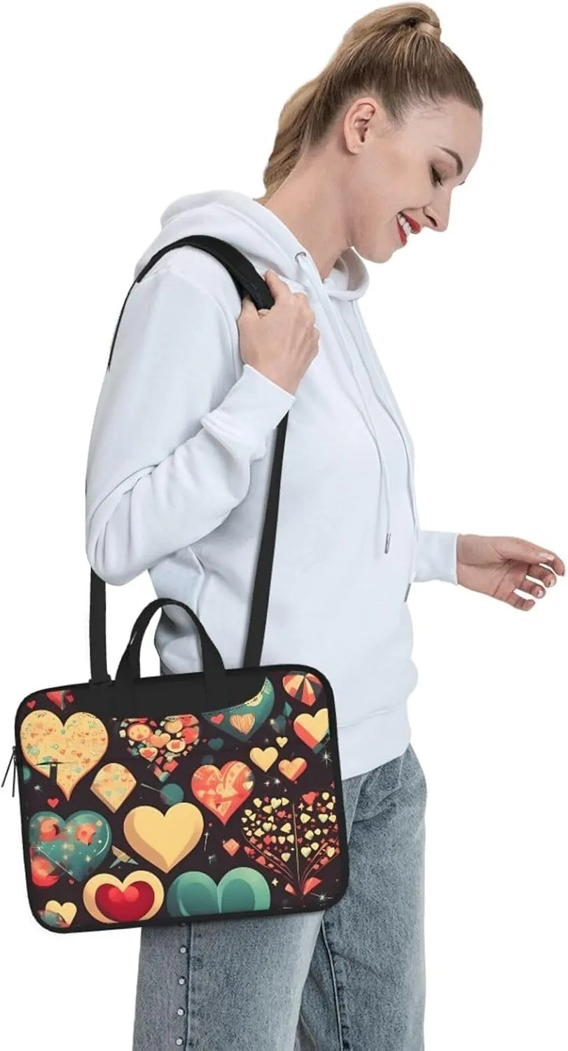 Heart Crush Flower Laptop Shoulder Bag Portable Laptop Bag Laptop Case Crossbody Briefcase w/Strap Handle