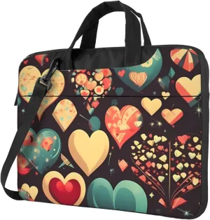 Heart Crush Flower Laptop Shoulder Bag Portable Laptop Bag Laptop Case Crossbody Briefcase w/Strap Handle