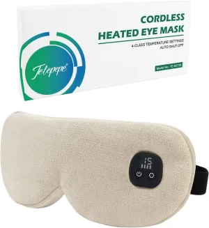 Heated Eye Mask for Dry Eyes, Cordless Warm Eye Compress with 4 Heat Levels, 4-Level Timing, 1000mAh Rechargeable, Blepharitis, Styes, Washable Cover, Travel, Gifts for Family(Beige)