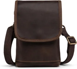 Hengwin Genuine Leather Small Shoulder Bag Crossbody Phone Purse, Cell Phone Holster Belt Pouch Belt Holder Fits for iPhone 16 Pro Max 15 Pro Max 14 Pro Max Samsung Galaxy S25 Ultra S24 Ultra (Coffee)