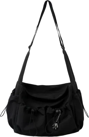 heyheyshine Large Capacity Unisex Shoulder Bags Japan Korean Style Aesthetic Leisure Bags Waterproof Nylon Messenger Bags (black)