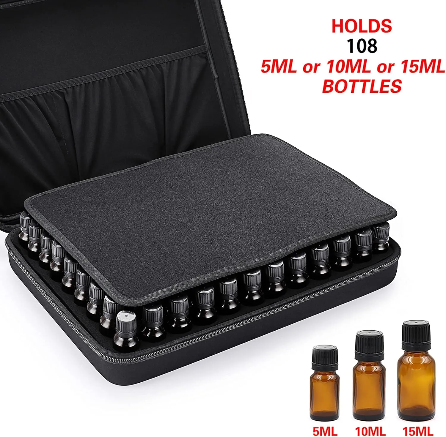 Hipiwe 108 Essential Oils Carrying Case Holds 5ml, 10ml, 15ml Bottles Hard Shell Exterior EVA Essential Oils Storage Organzier Bag with Foam Insert and Carrying Handle