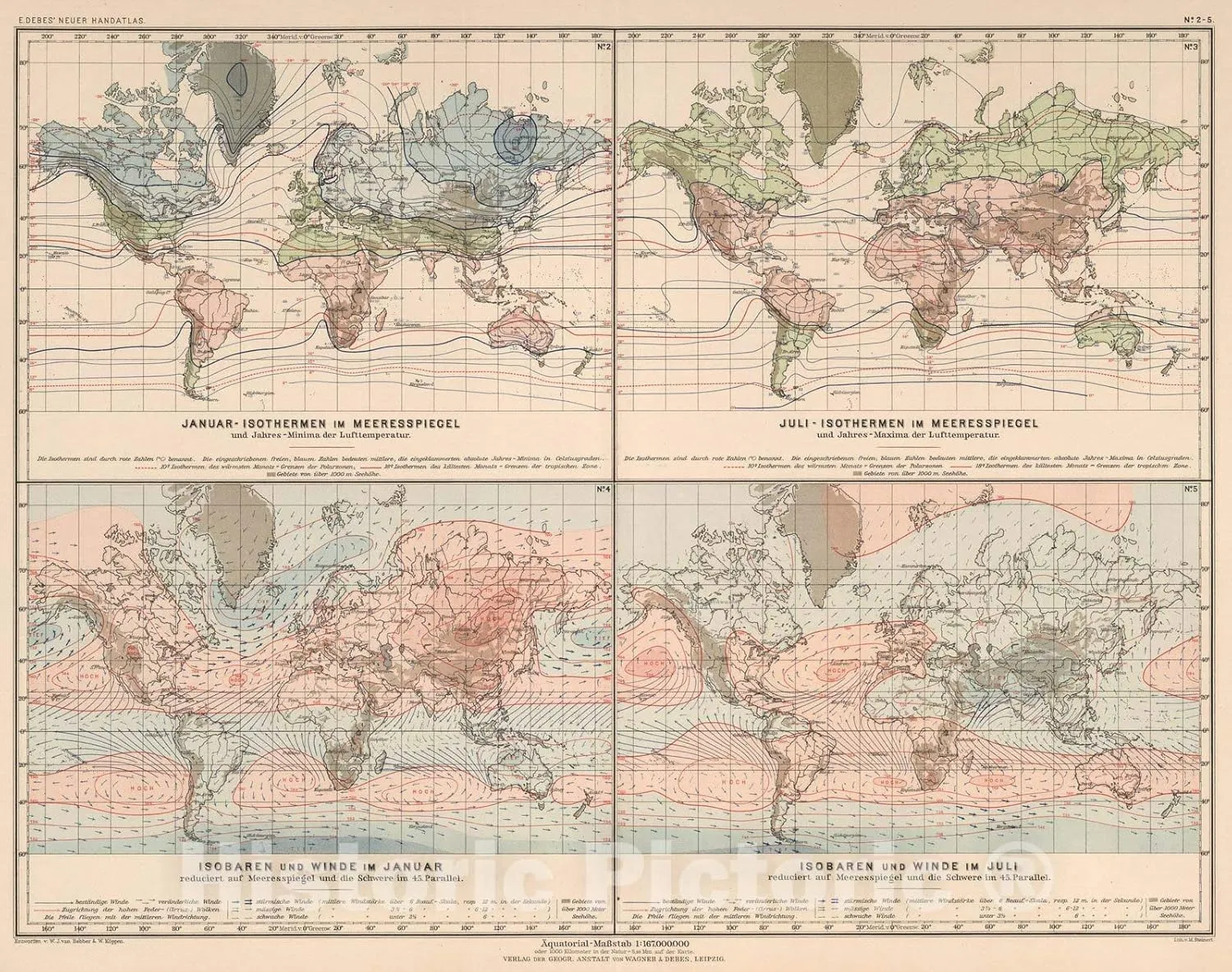 Historic Map : World Atlas Map, No. 2-5: Klimkarten der Erde 1899 - Vintage Wall Art - 24in x 18in
