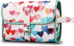 HKYH Womens Portable Toiletry Cosmetic Travel Bag Hanging Makeup Organizer Pouch Case Raining Hearts Cosmetic-display-cases Makeup organizer Bathroom organizer Makeup bag Storage cabinet Bathroo