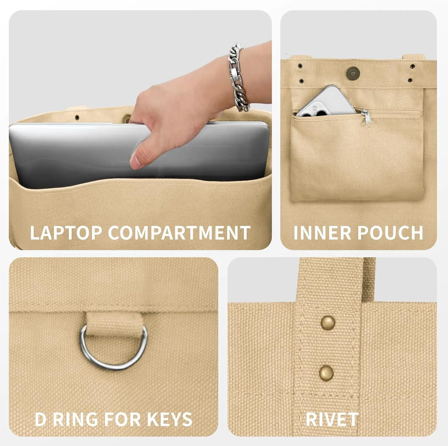 HOMESPON Large Canvas Tote Bag for Women Everything Bag with Pockets and Laptop Sleeve