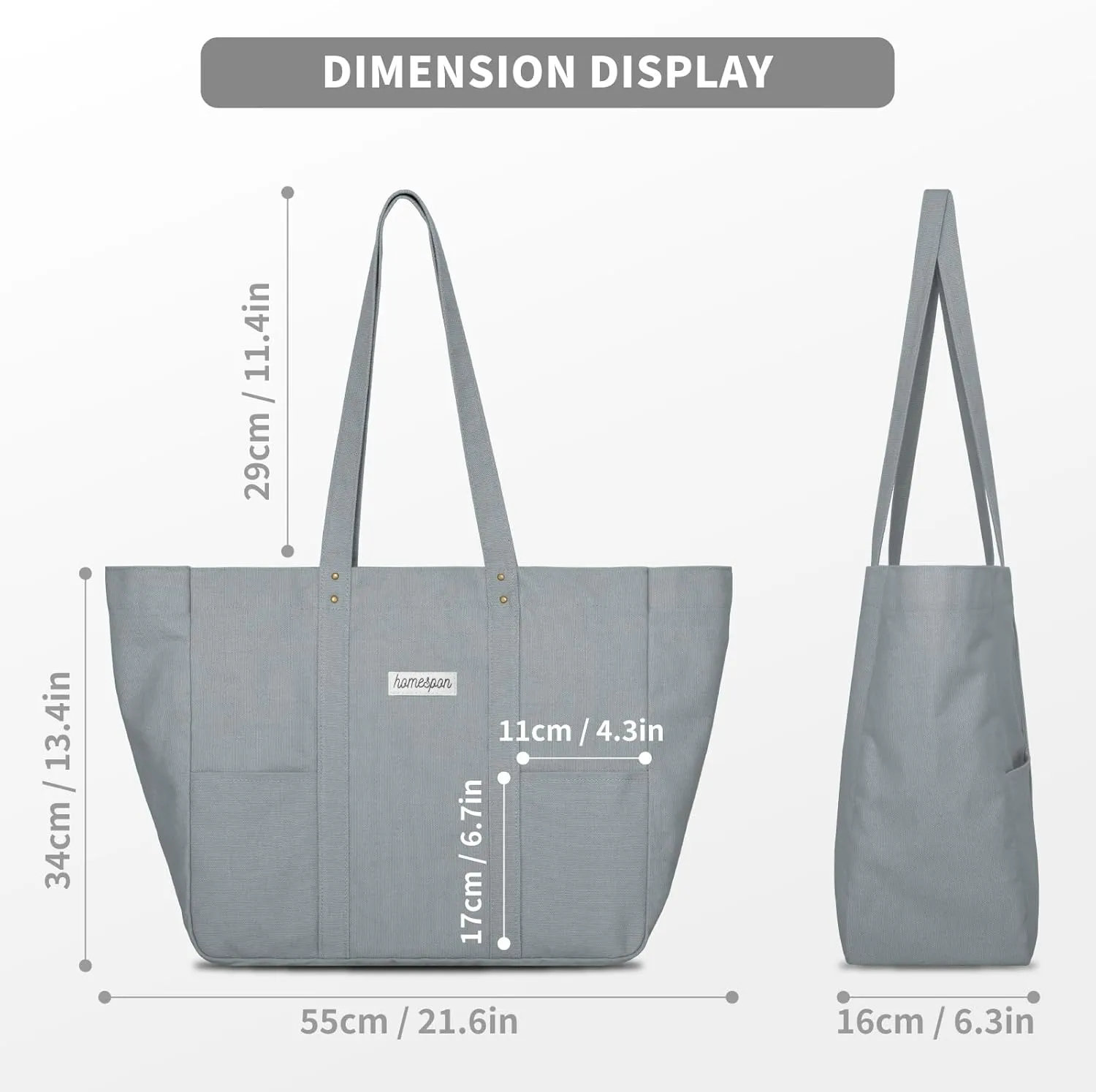 HOMESPON Large Canvas Tote Bag for Women Everything Bag with Pockets and Laptop Sleeve