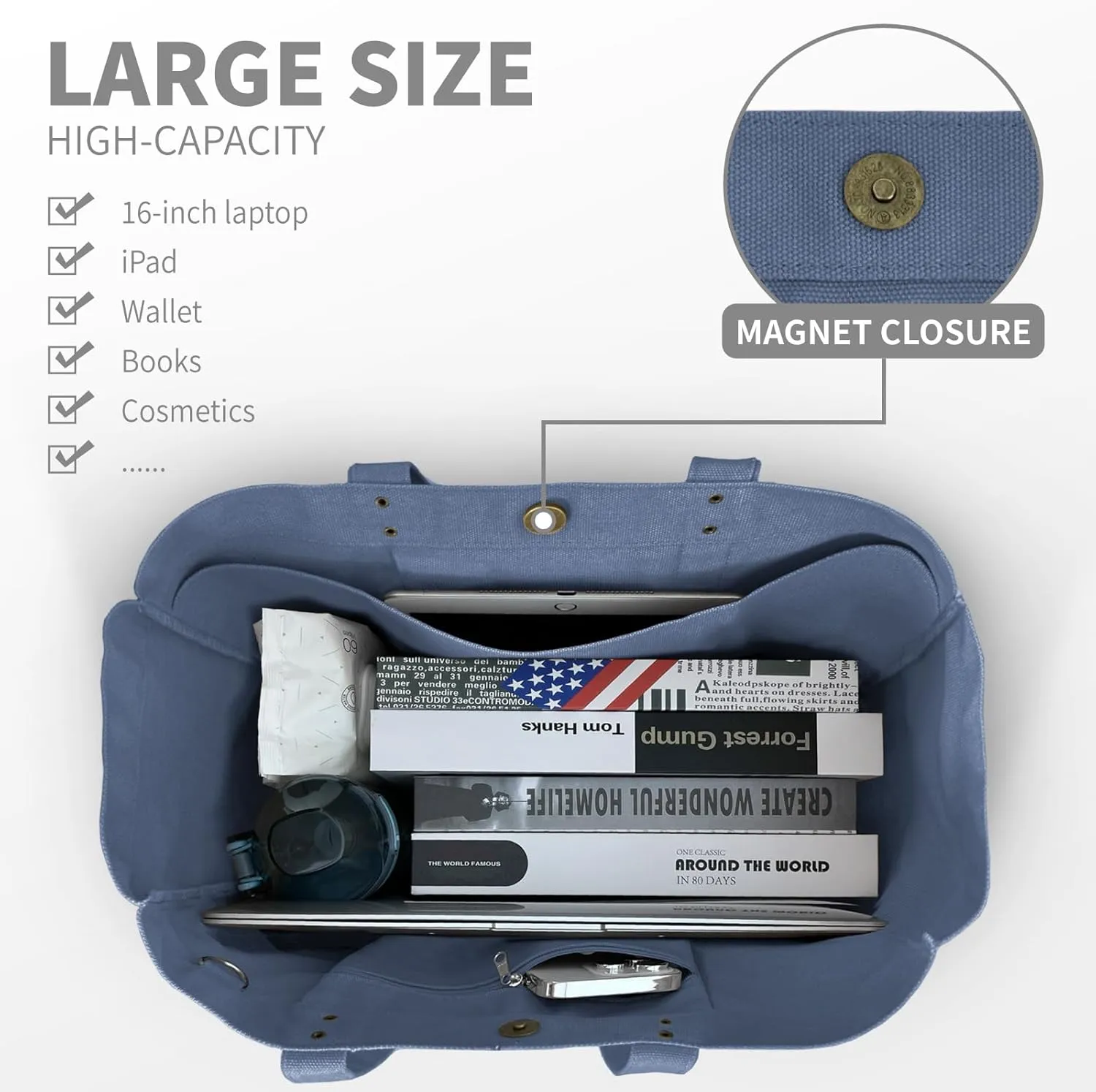 HOMESPON Large Canvas Tote Bag for Women Everything Bag with Pockets and Laptop Sleeve